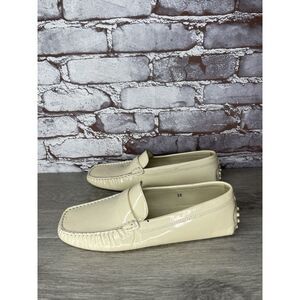 TOD'S Cream Pale Yellow Patent Leather Loafer Moccasin Driving Shoes Women 38EU